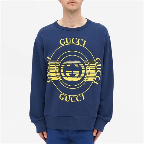 475532 gucci|Gucci Record Print Crew Sweat Blue .